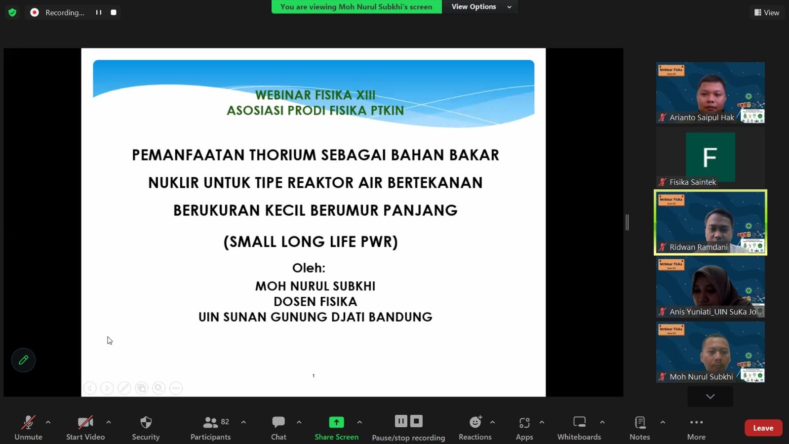 Webinar Fisika PTKIN – Series XIII