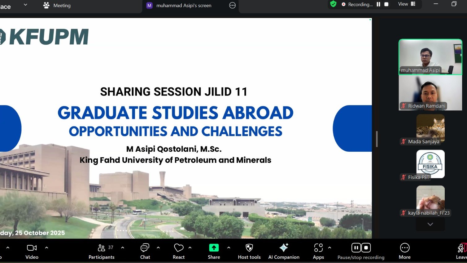 Sharing Session Alumni Fisika Jilid 11: Kupas Tuntas Beasiswa KFUPM Bersama Alumni